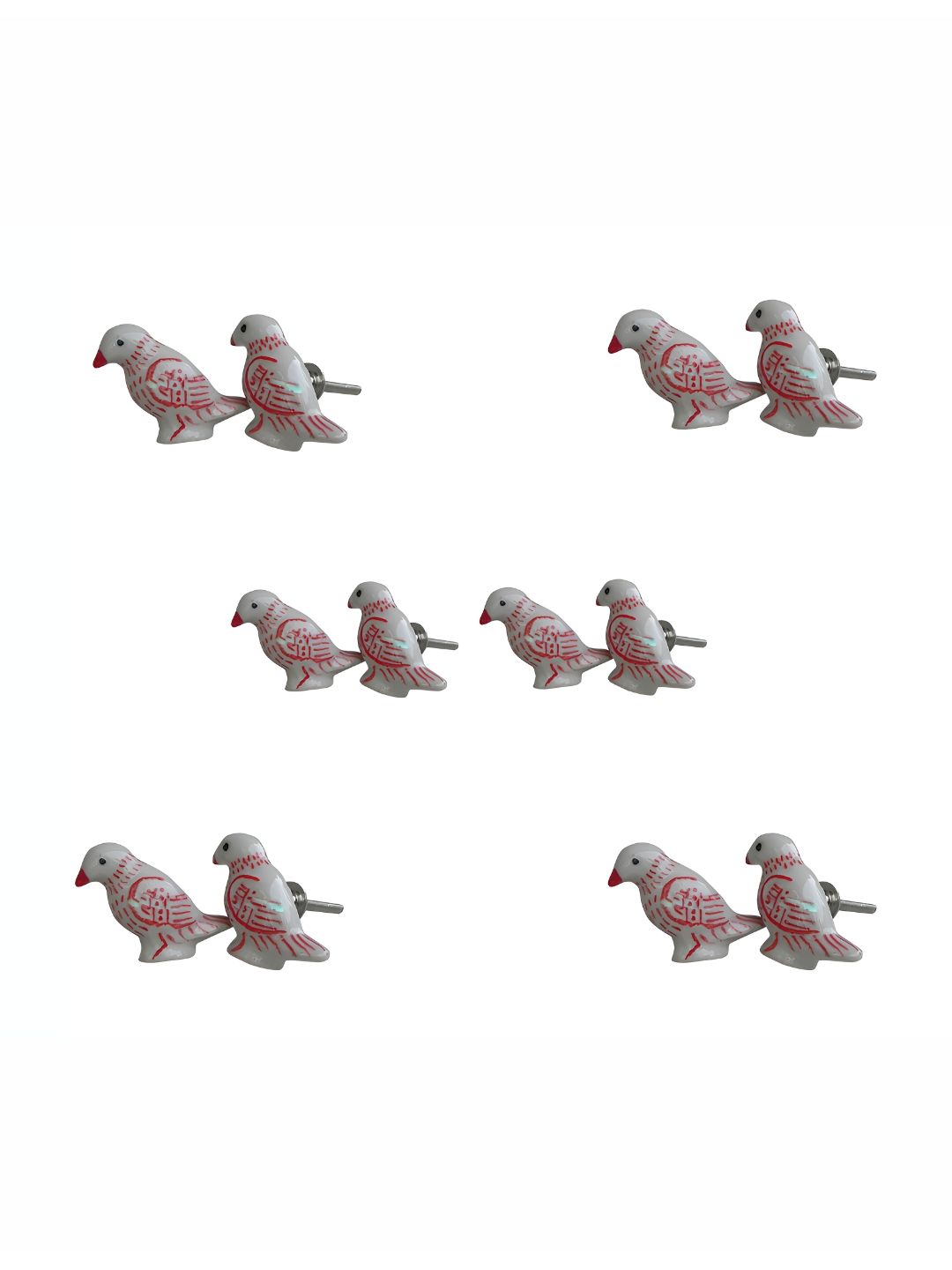 Indianshelf 6-Pcs White & RedBird Printed Ceramic Knobs-picture-31