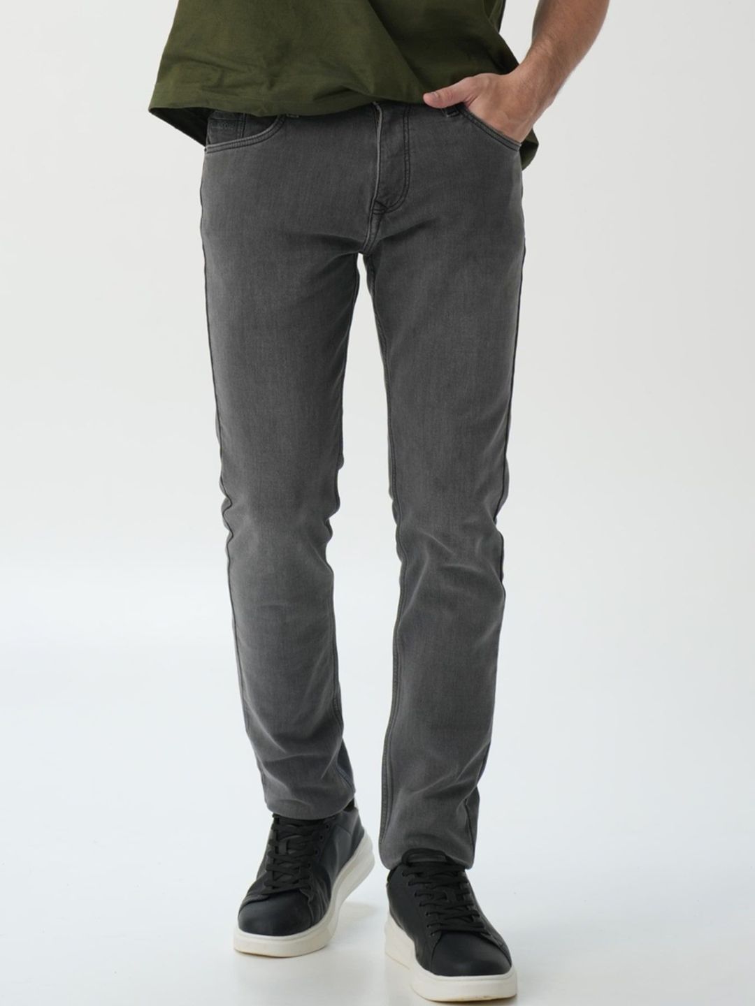 Minus One Men Original Slim Fit Low Distress Light Fade Stretchable Jeans-image-38