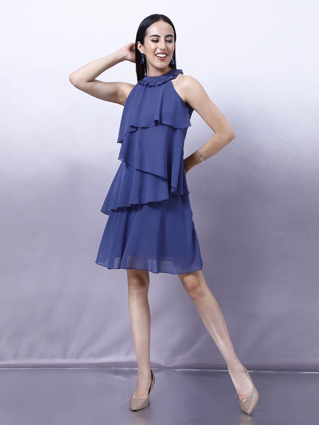 Shally Bhasin by Athena Women Halter Neck Layered Fit & Flare Dress