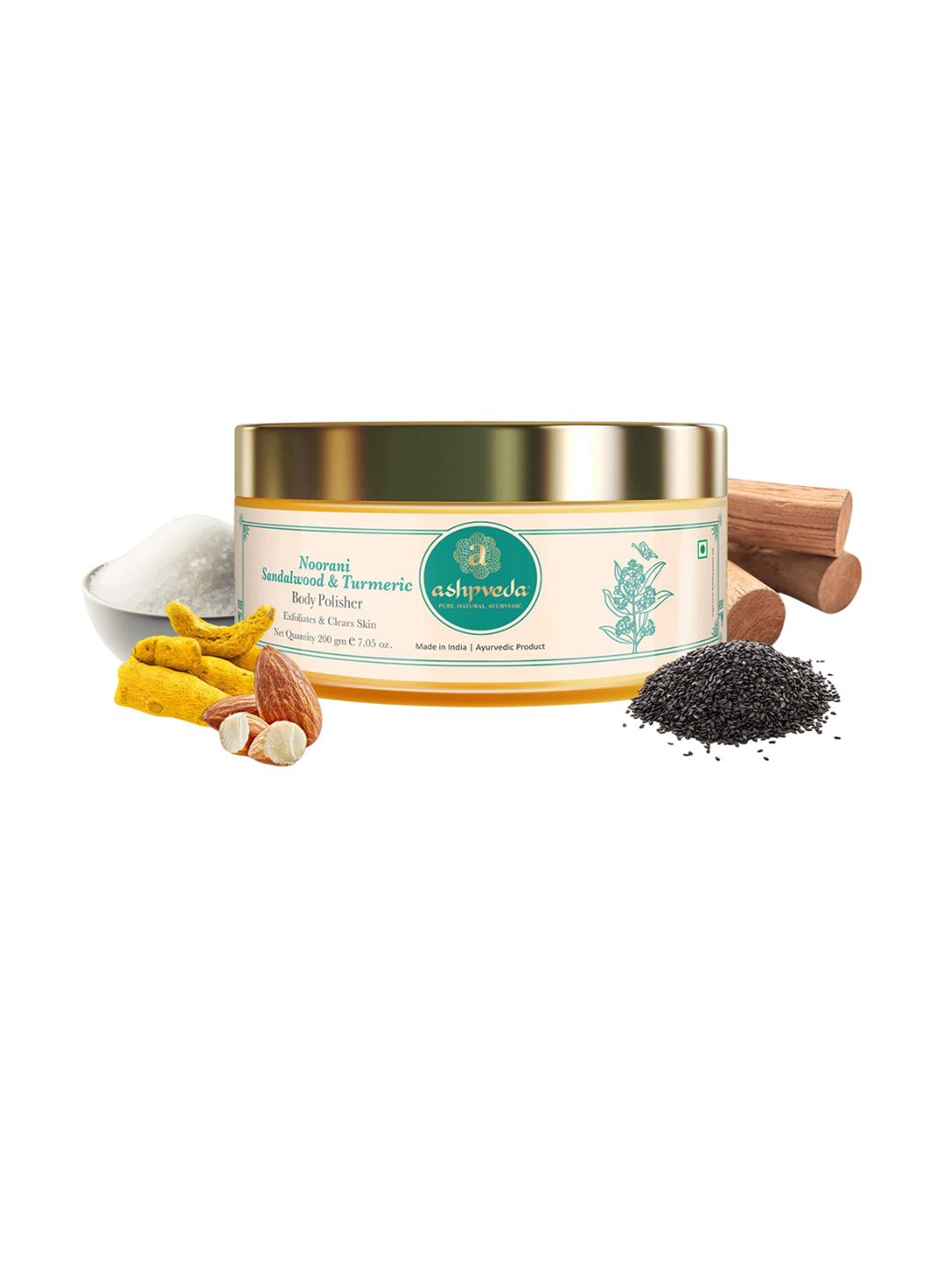 ASHPVEDA Noorani Sandalwood & Turmeric Body Polisher Exfoliates & Clears Skin - 200 g-image-37