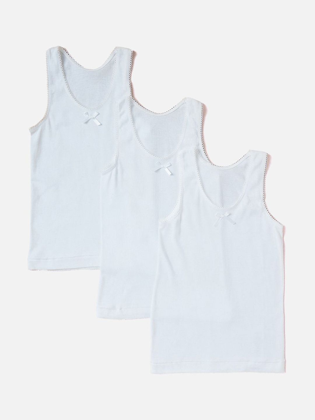 Juniors by Babyshop Girls Pack of 3 Solid Bow Detailed Cotton Innerwear Vests-picture-31