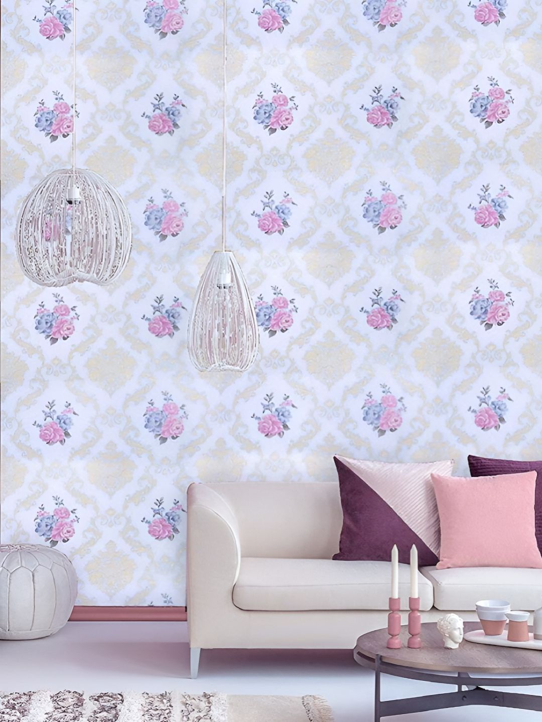 Asian royal White & Pink Printed Waterproof Wallpaper-picture-40