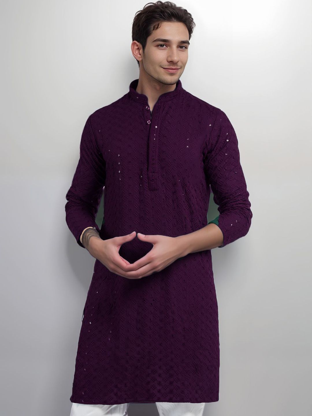DEVOILER Men Ethnic Motifs Embroidered Sequinned Kurta-picture-32