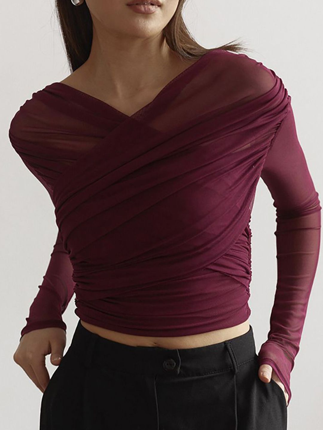 StyleCast x Revolte Women V-Neck Long Sleeves Crop Top view 1