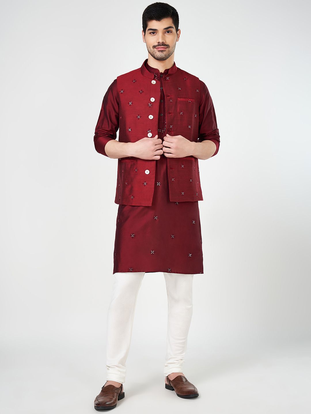 indus route by Pantaloons Embroidered Woven Nehru Jacket-picture-28