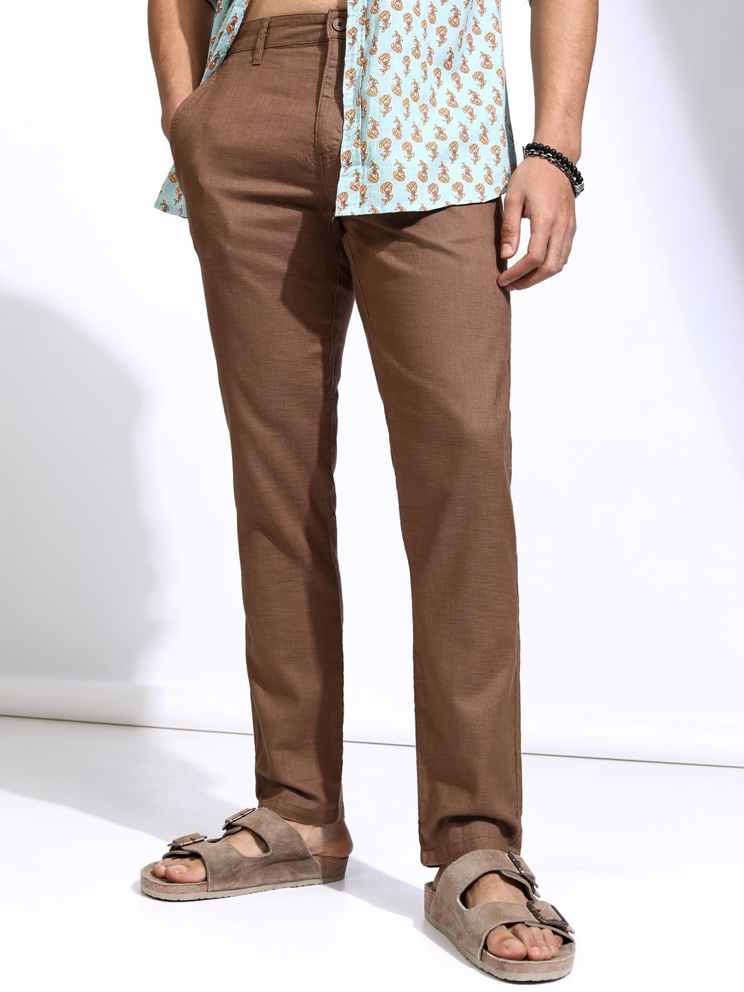 HIGHLANDER Men Textured Cotton Mid-Rise Slim Fit Trousers-picture-12