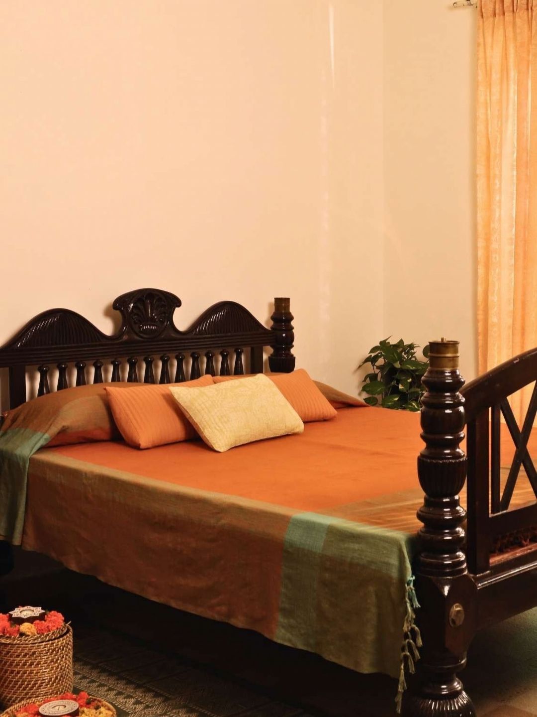 Peepul Tree Mustard Yellow & Green Pure Cotton Double Bed Cover-image-16