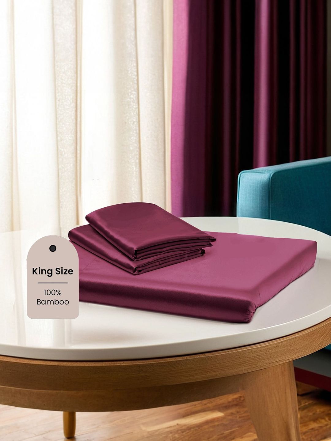 MUSH Luxurious Maroon 400 TC King Bedsheet Set 2.74 m x 2.74 m-picture-4
