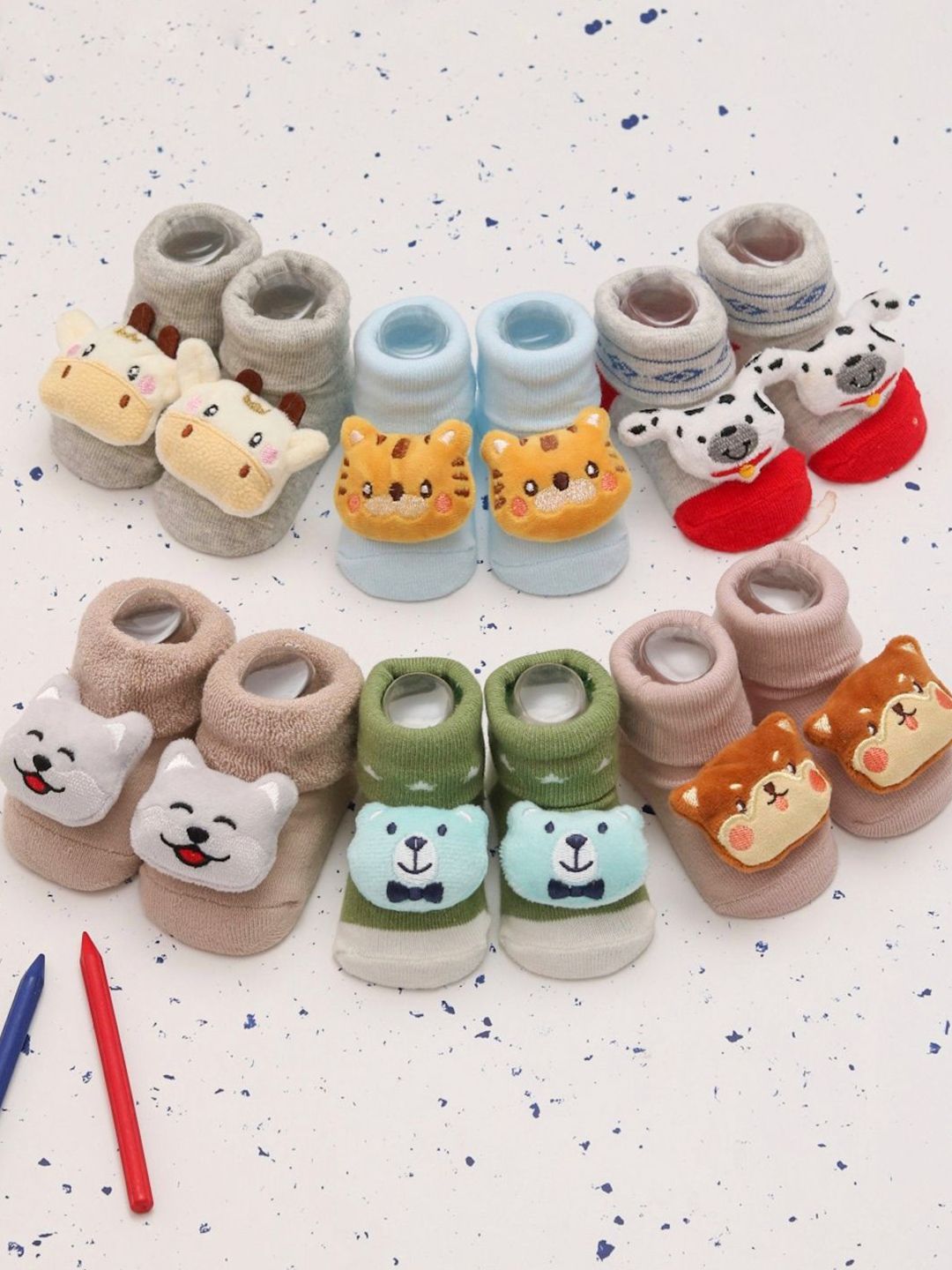 Yellow Bee Infant Boys Pack Of 6 Cotton Patterned Ankle-Length Socks