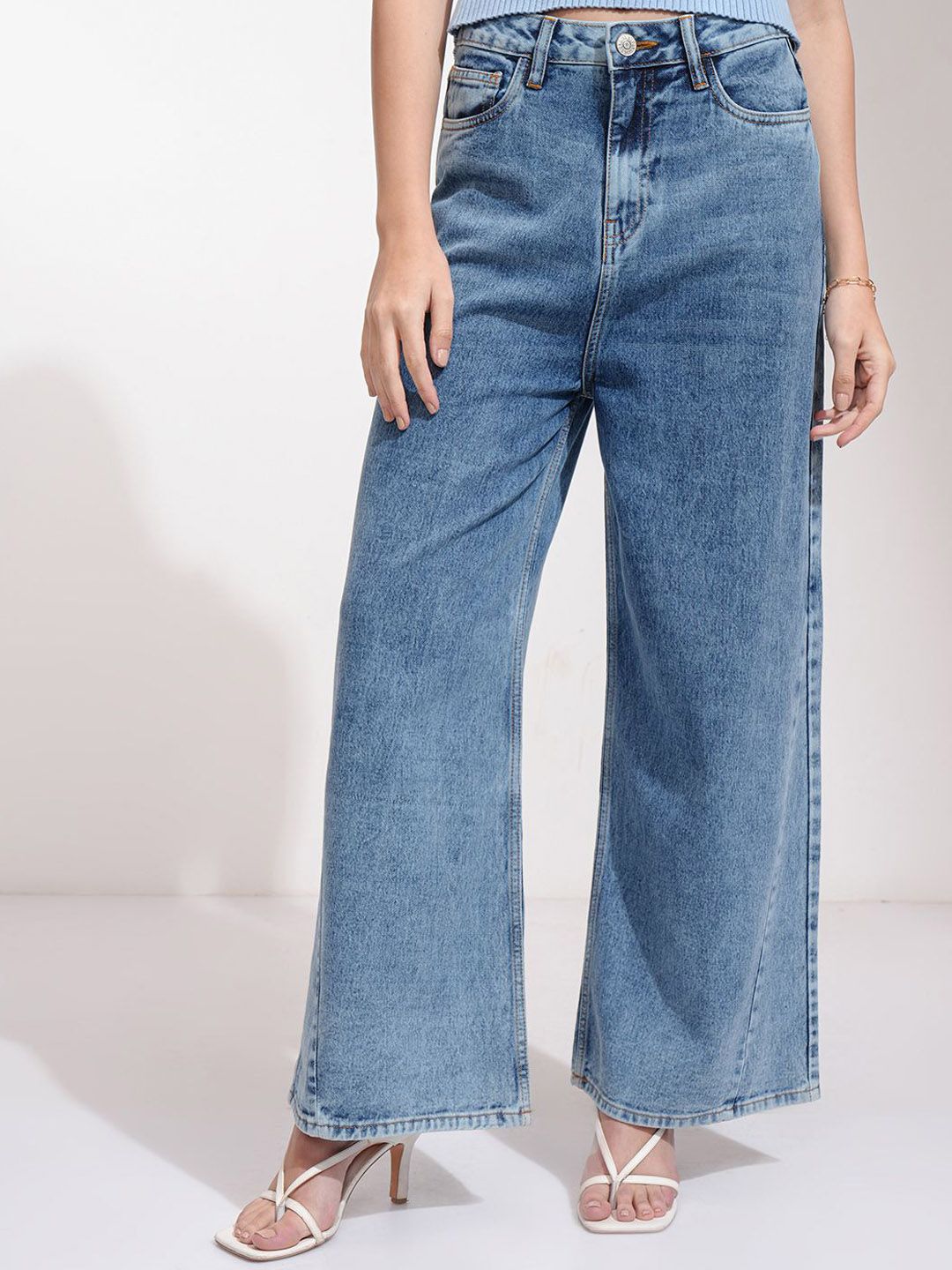 Basics By Tokyo Talkies Women Flared High-Rise Light Fade Jeans