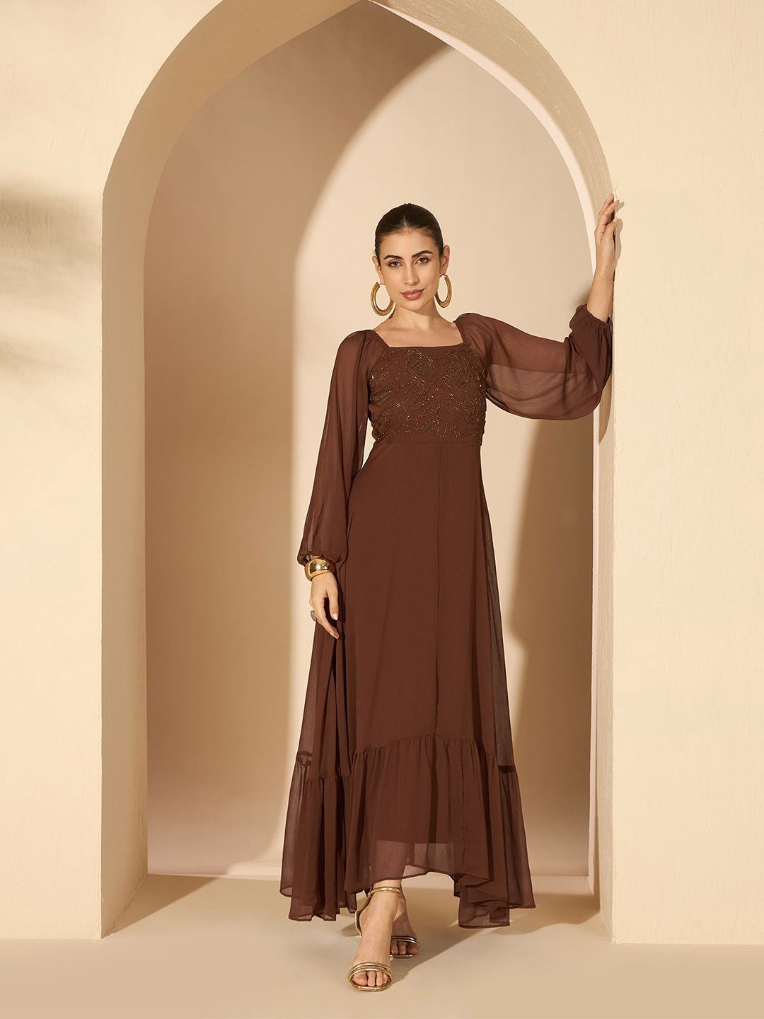 Antheaa Women Embellished Ruffles Maxi Dress-picture-22