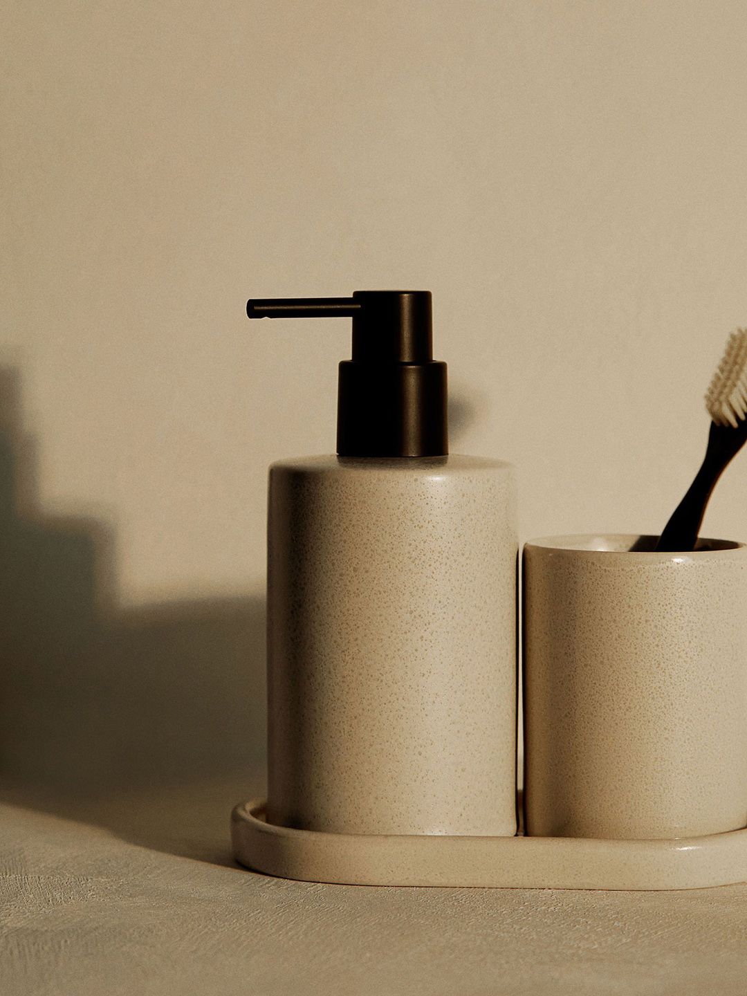 H&M Beige Stoneware Soap Dispenser