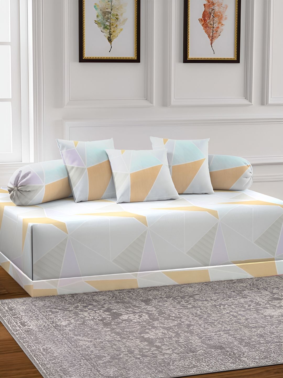 Arrabi 6-Pcs Grey & Violet Geometric Printed Diwan Set-image-23