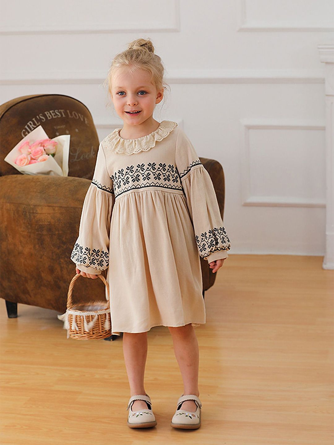 LULU & SKY Girls Embroidered Round Neck Cotton Empire Dress-picture-15