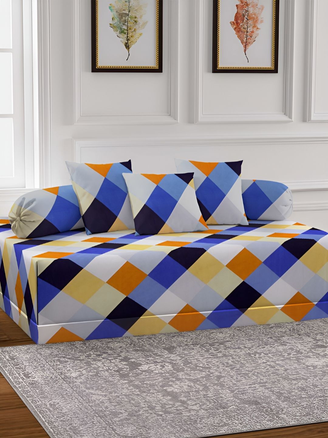 Arrabi 6-Pcs White & Blue Printed Diwan Set-picture-11