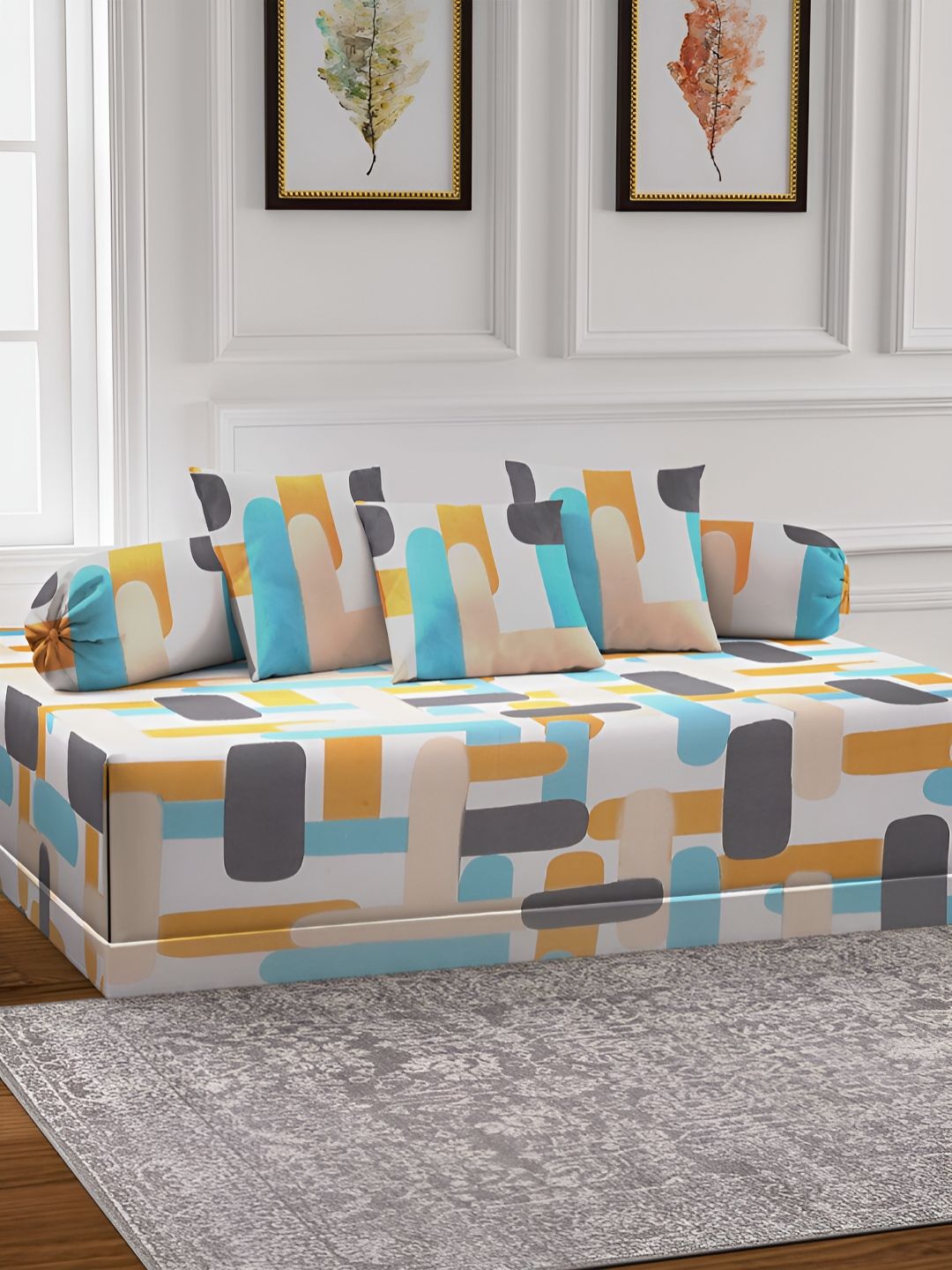 Arrabi 6-Pcs White & Yellow Printed Diwan Set-picture-27