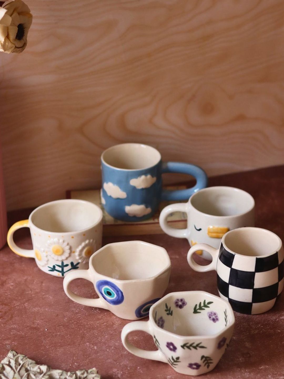 WEAVING HOMES White & Blue 6 Pcs Floral Printed Ceramic Dishwasher Safe Glossy Cups 250ml-image-49