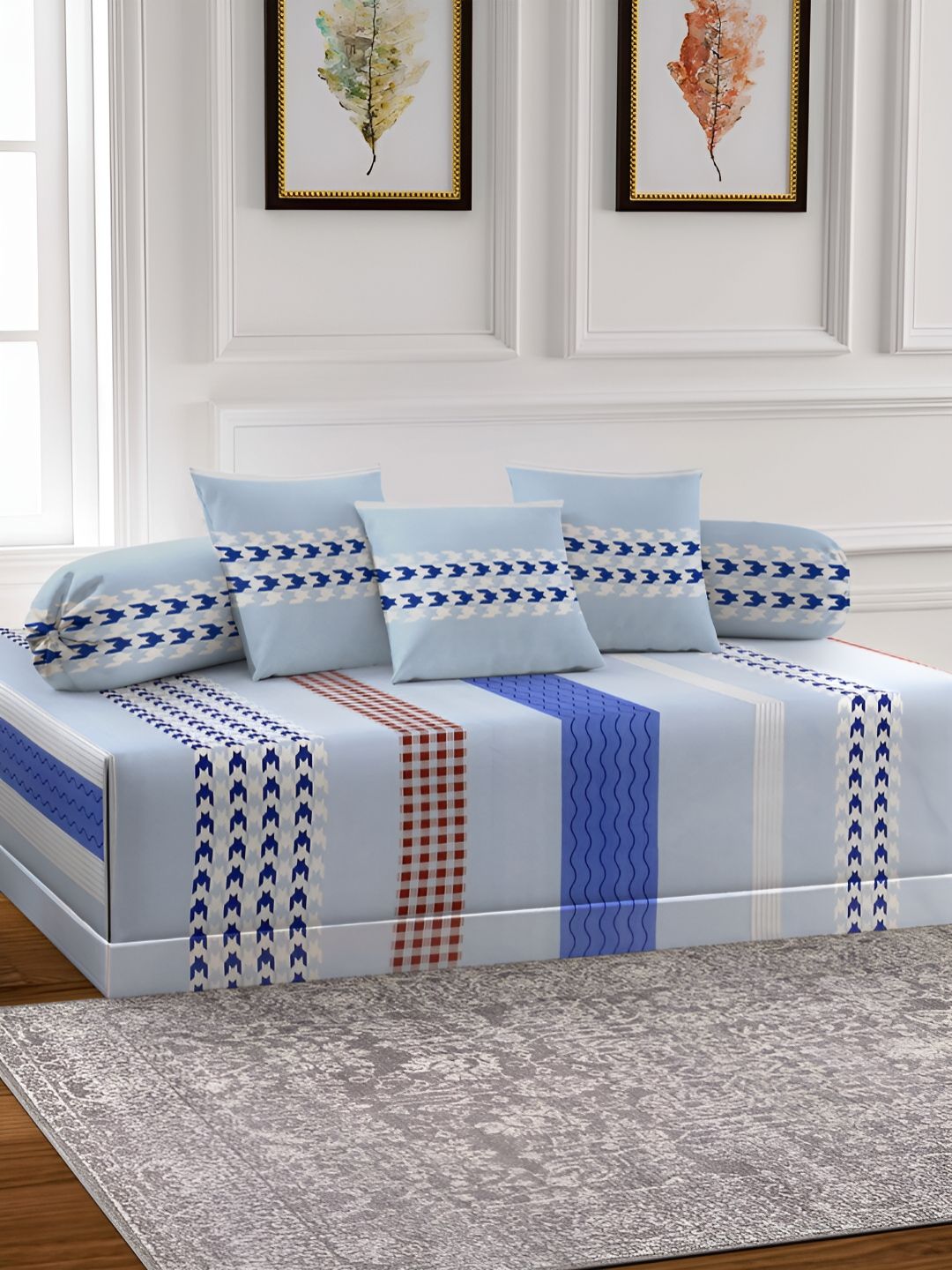 Arrabi 6-Pcs Grey & White Printed Diwan Set-image-8