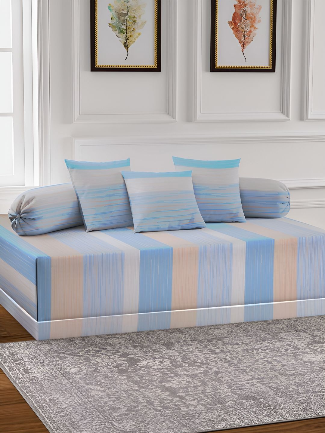 Arrabi 6-Pcs Blue & Brown Printed Diwan Set-image-20
