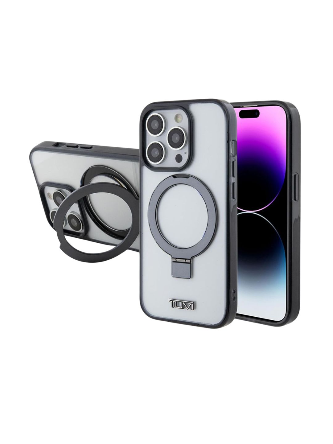 CG MOBILE White Tumi Hc Silicone Metallic Magsafe iPhone 15 Pro Back Case With Stand-picture-34