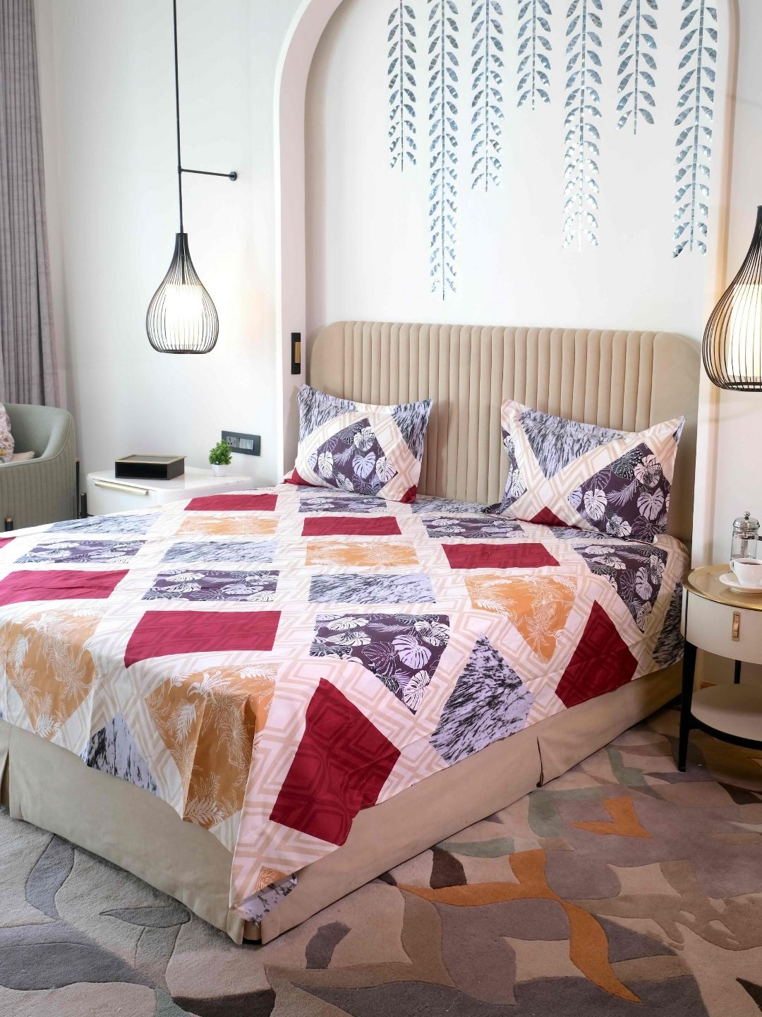 Pure Decor White & Blue Floral 300 TC Queen Bedsheet with 2 Pillow Covers-picture-34