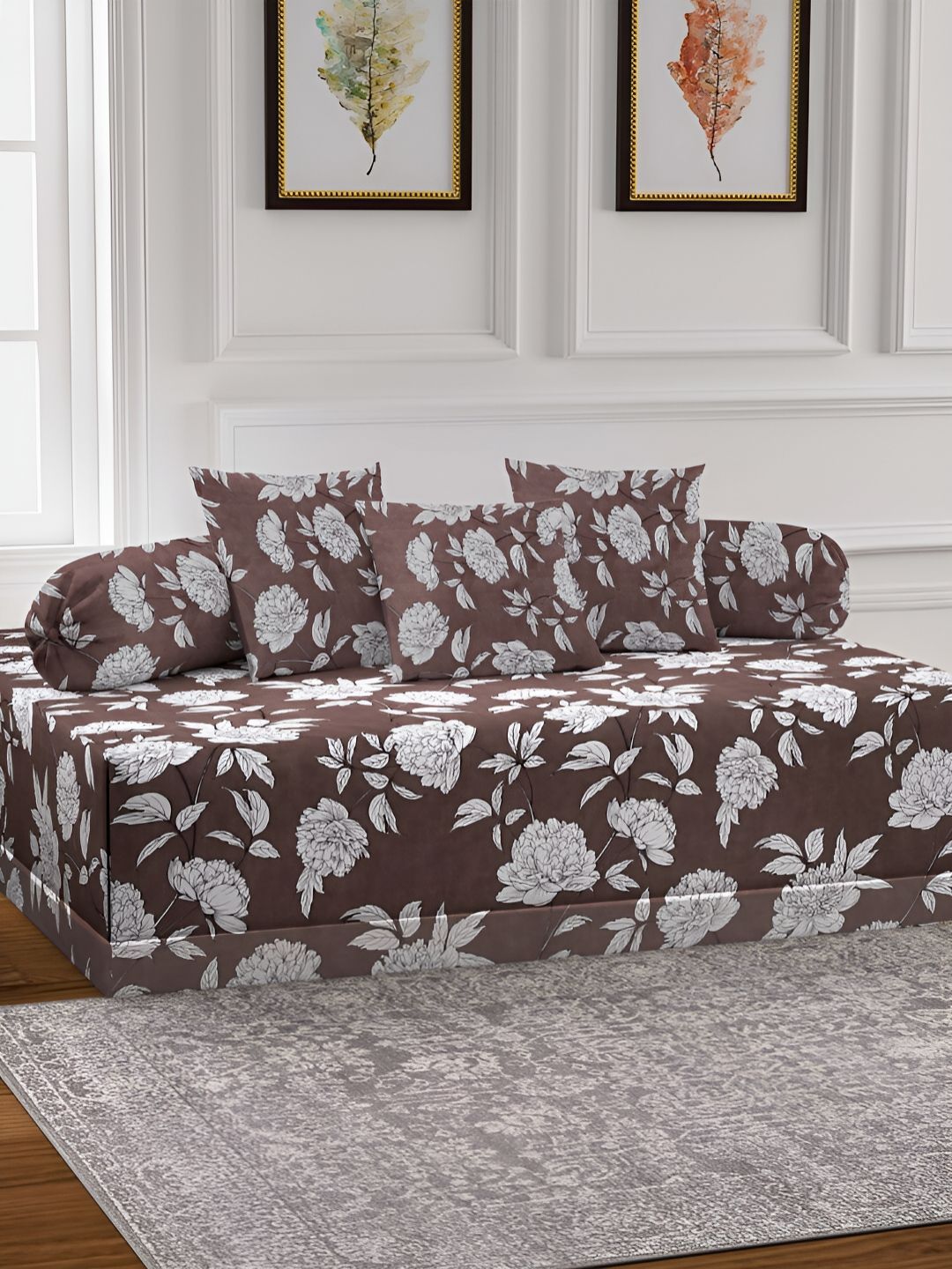 Arrabi 6-Pcs Brown & White Printed Diwan Set-image-37