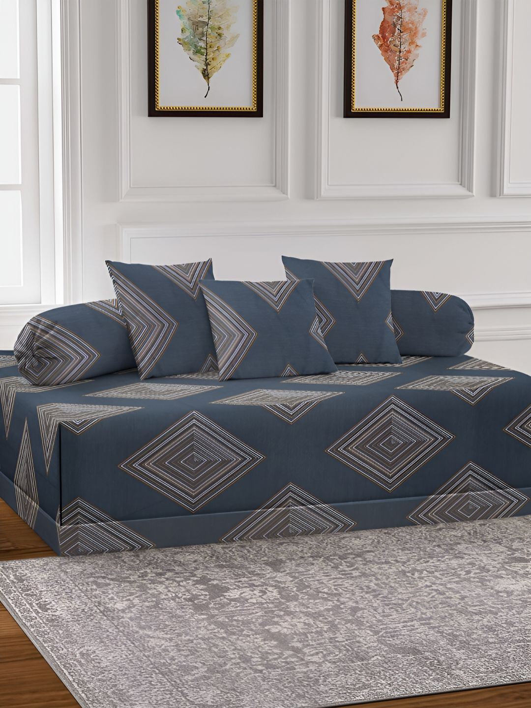 Arrabi 6-Pcs Grey & Brown Printed Diwan Set-picture-31