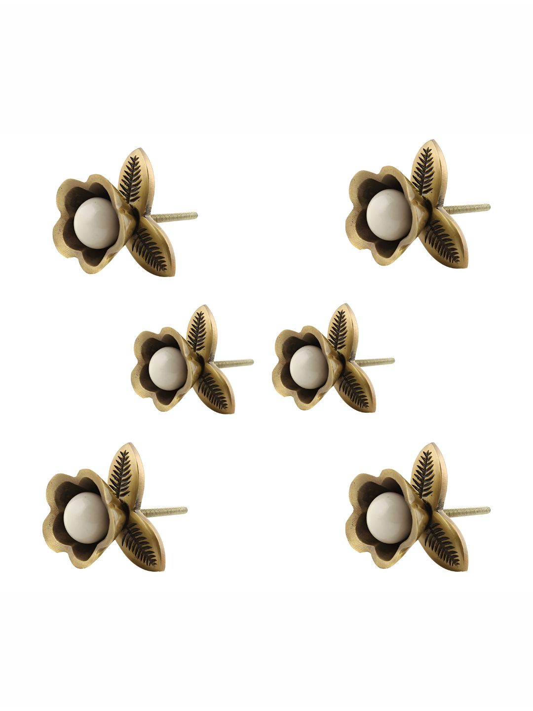 Indianshelf 6Pcs White & Bronze Textured Ceramic Knobs-picture-19
