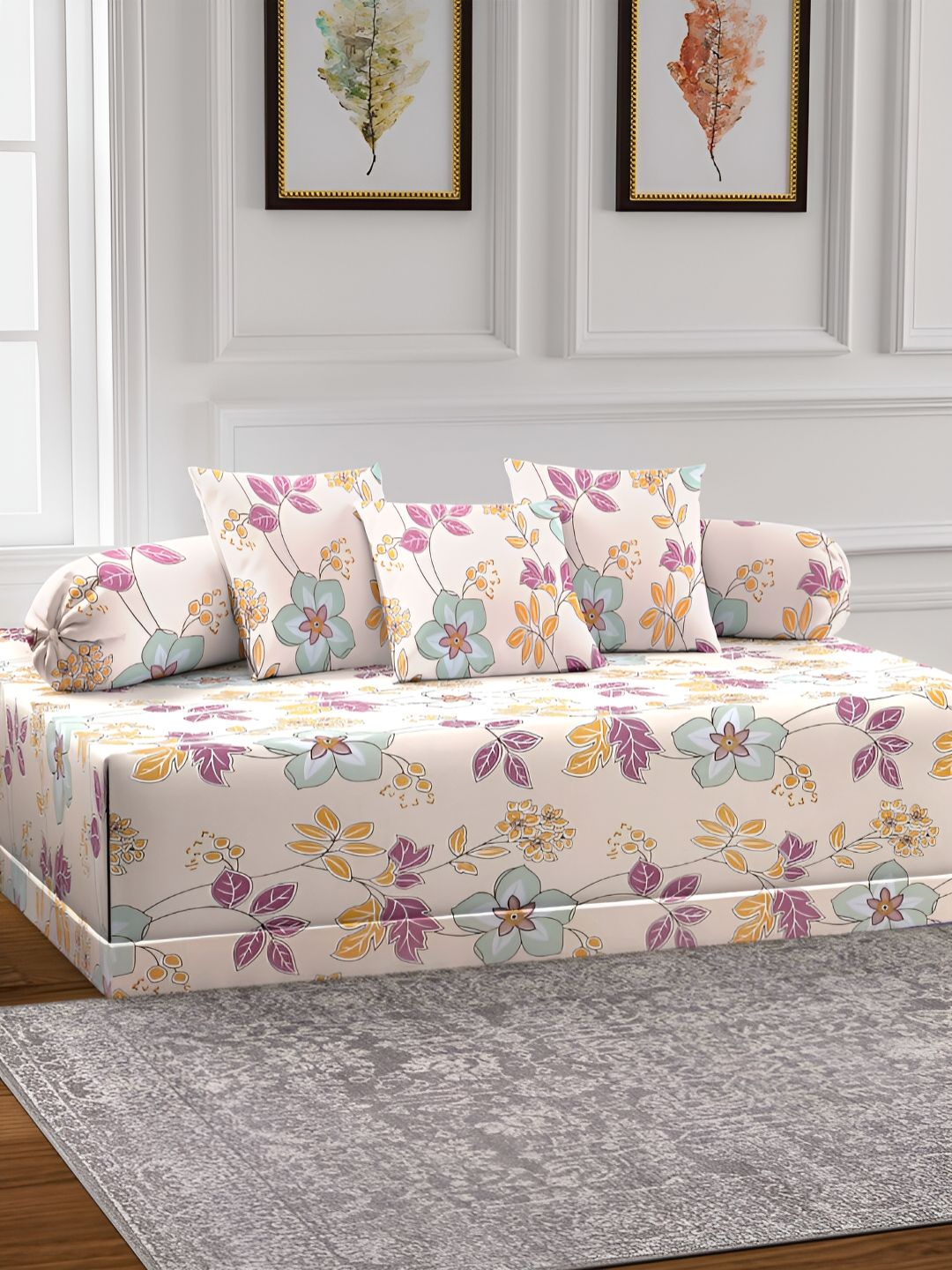 Arrabi 6-Pcs Cream-Color & Yellow Printed Diwan Set-picture-13