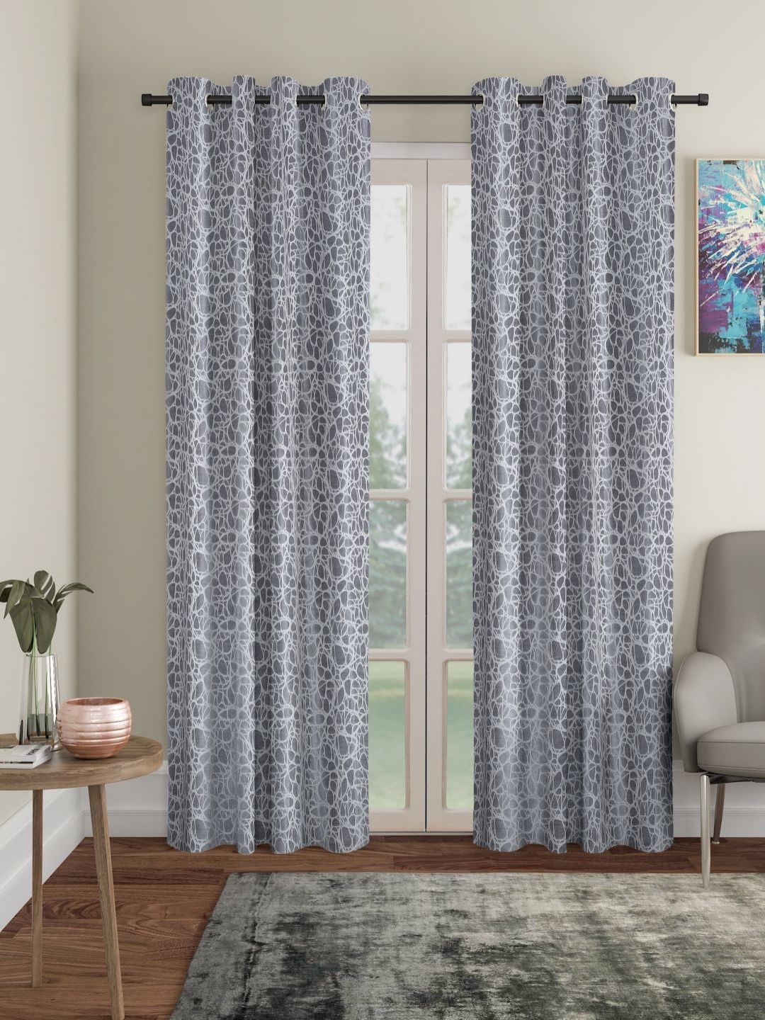 HOSTA HOMES Grey & White Set of 2 Long Door Curtain-picture-10