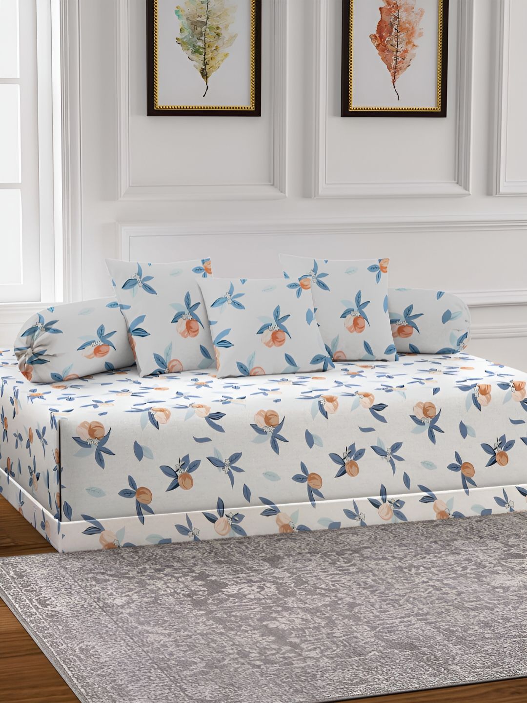 arrabi ArrabiSet Of 6 White & Blue Printed Diwan Set-picture-20