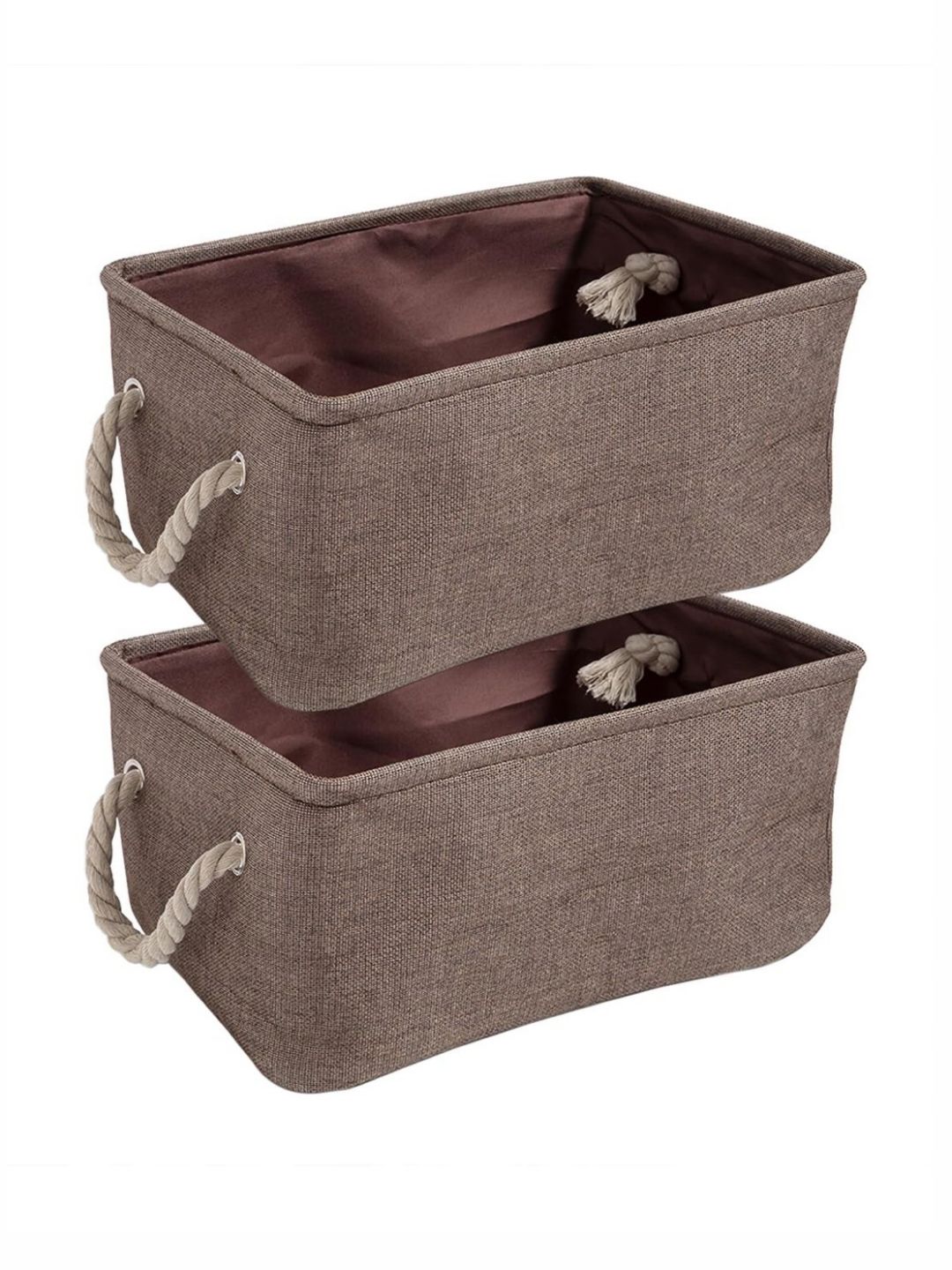 HOKIPO 2-Pcs Brown Jute Foldable Laundry Bag With Handles-image-20
