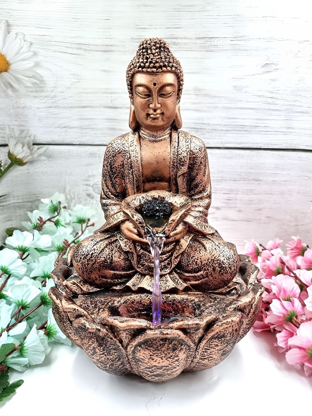 EXPLEASIA Copper Textured Lotus Buddha Water Fountain-image-44
