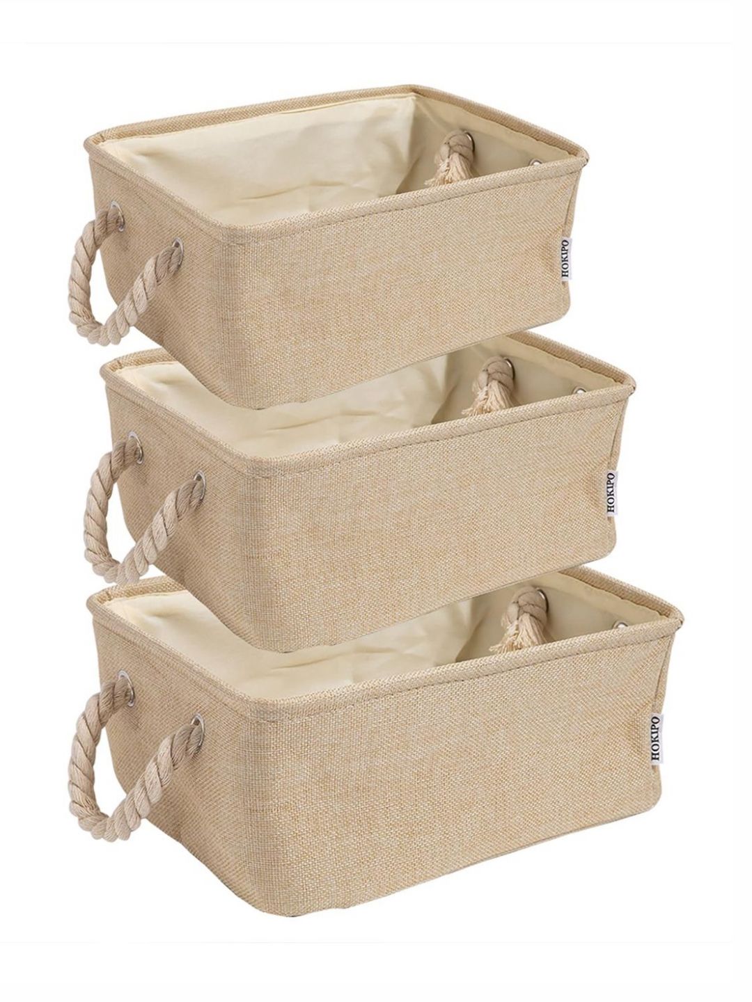 HOKIPO Beige Set Of 3 Foldable Storage Basket Organizer-picture-36