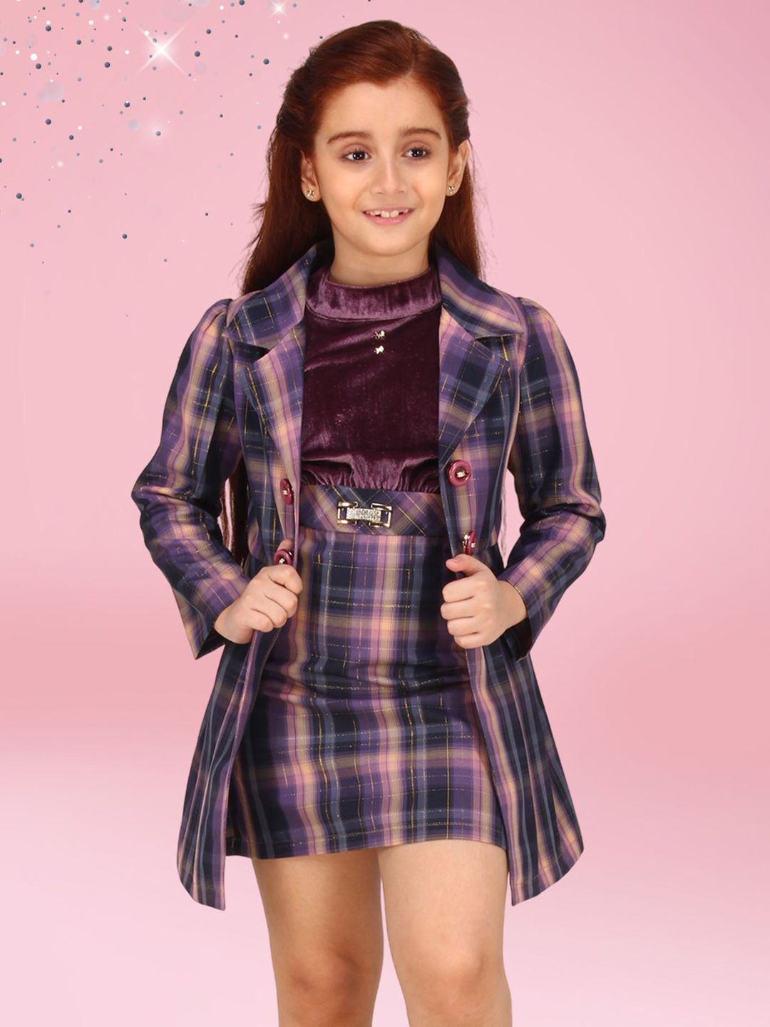 CUTECUMBER Checked Applique Velvet Sheath Dress-picture-47