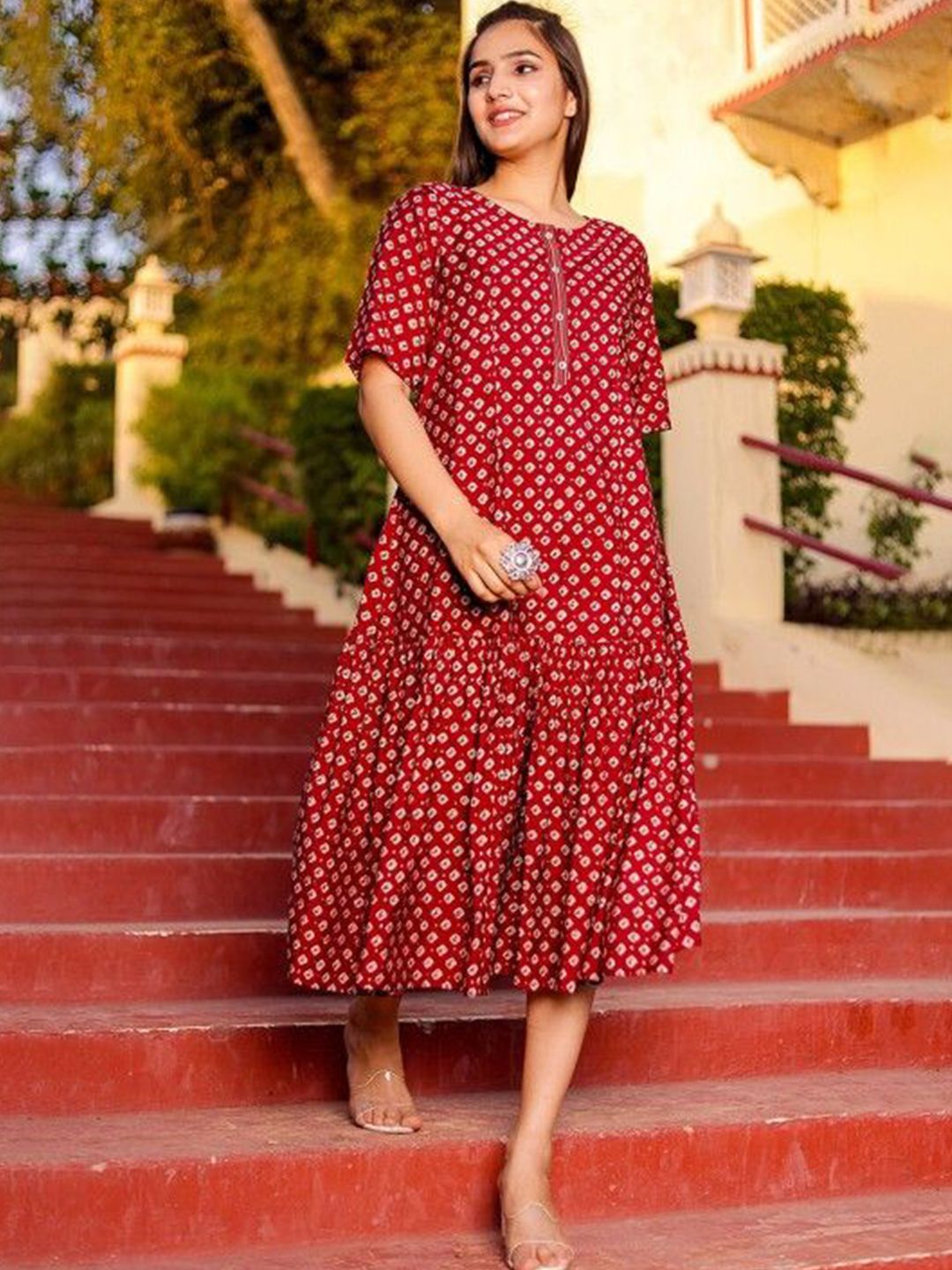 Chandbaali Print Drop-Waist Midi Dress-picture-4