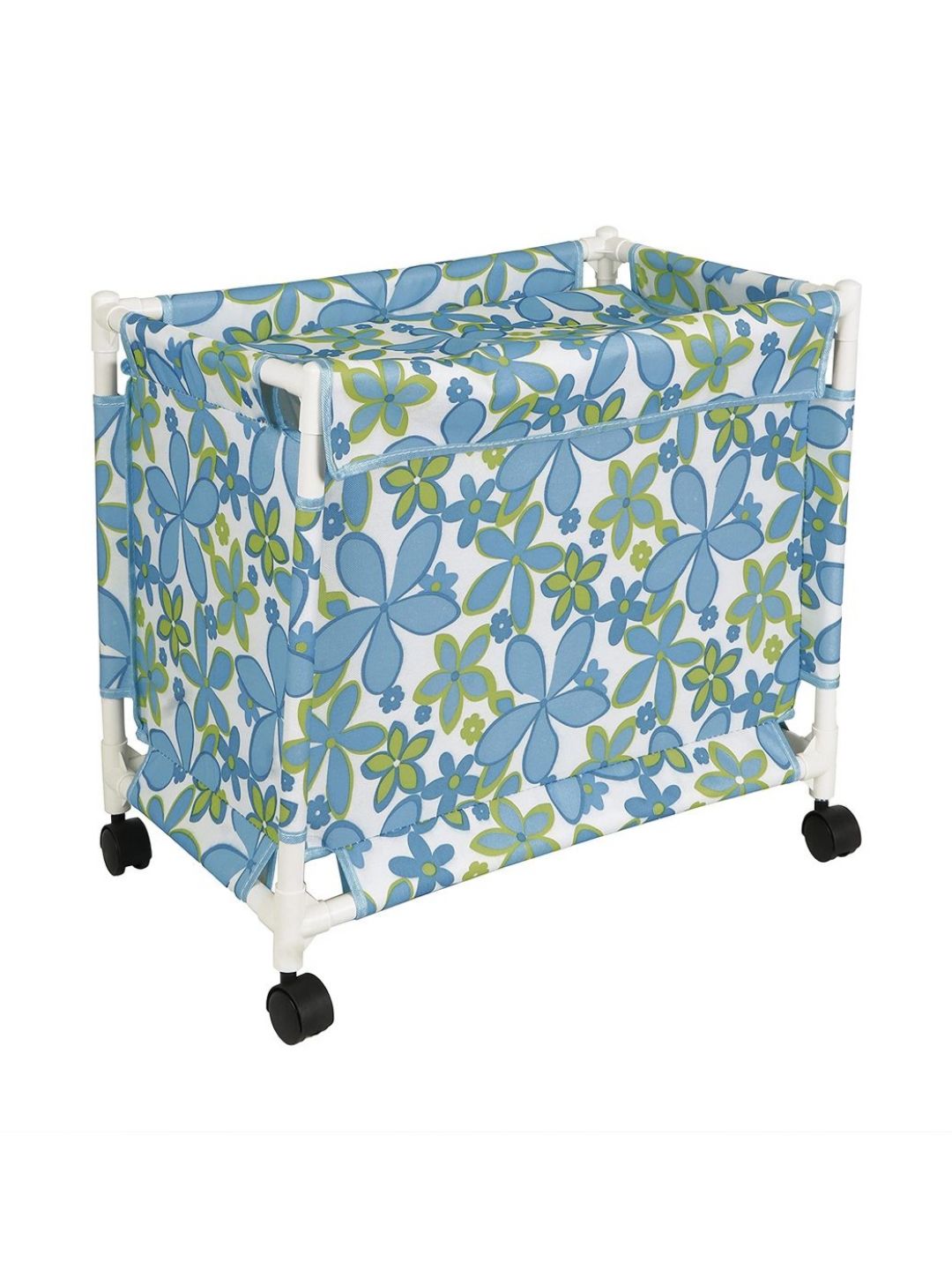 HOKIPO White & Blue Printed Foldable Laundry Basket With Wheels-picture-34