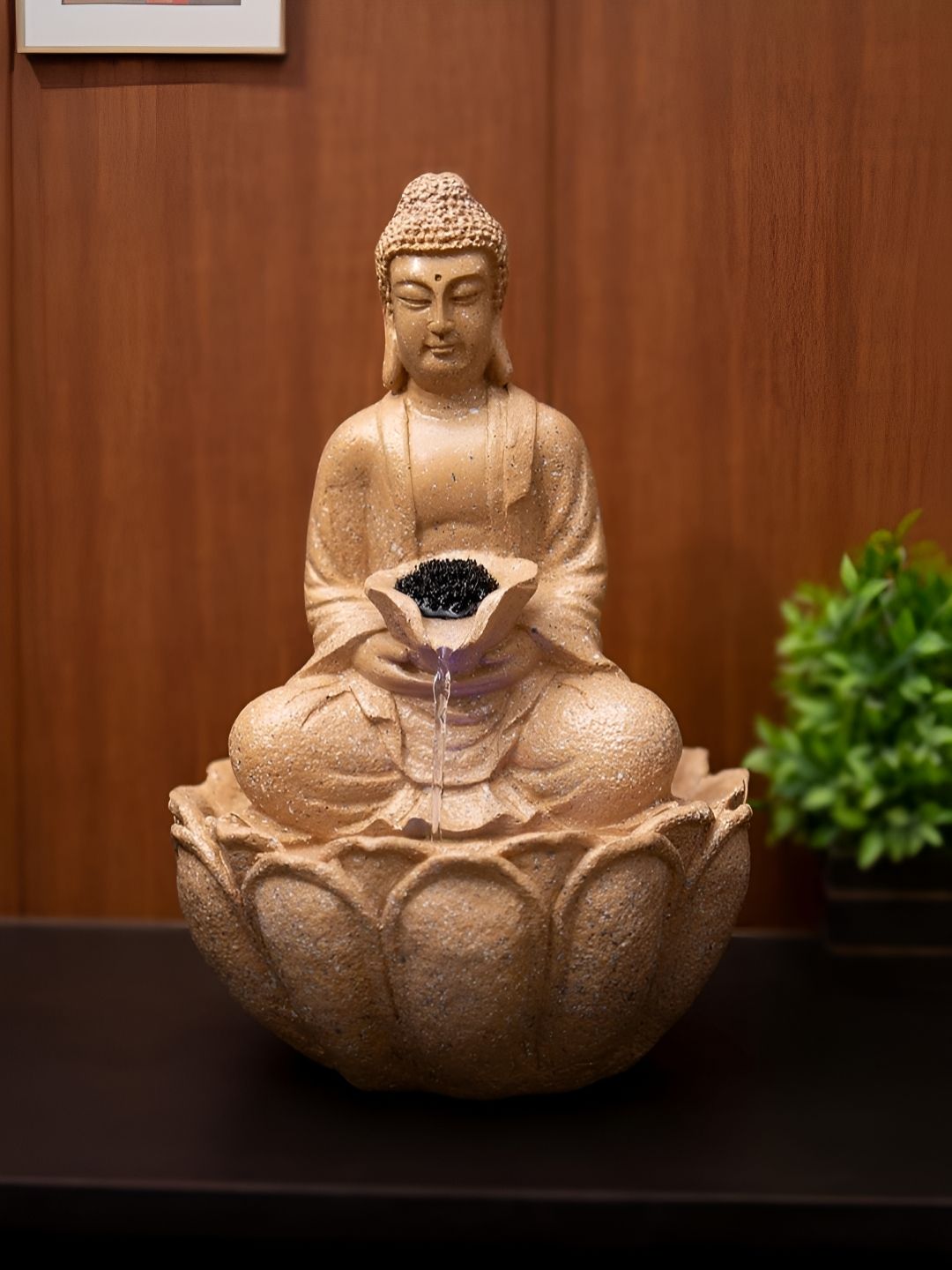 EXPLEASIA Beige Lotus Buddha Water Fountains