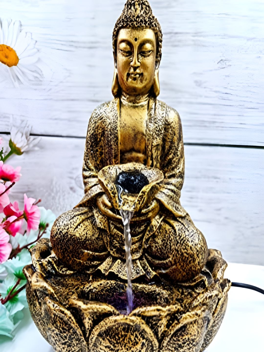 EXPLEASIA Yellow TexturedLotus Buddha Water Fountain-image-2