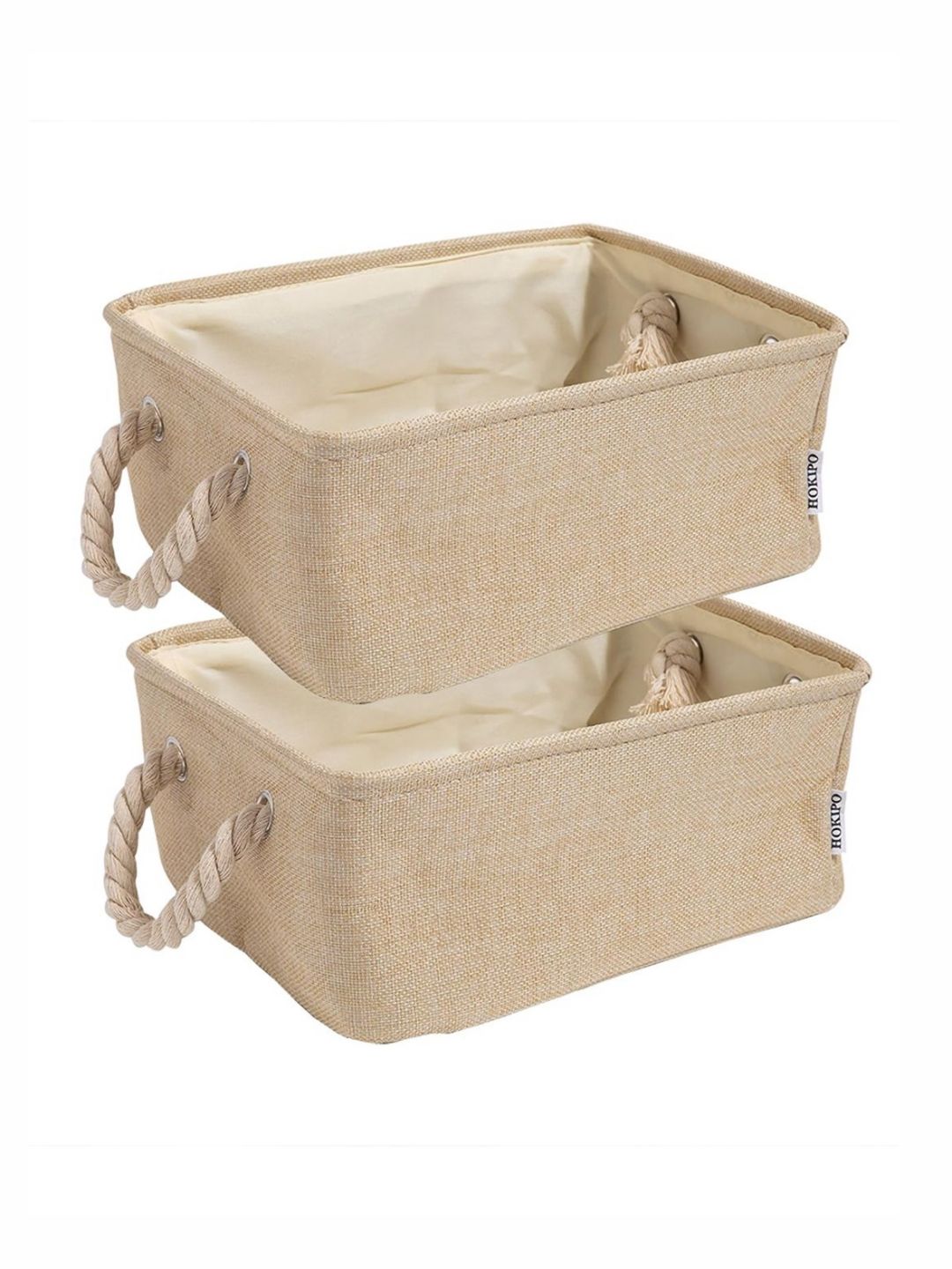 HOKIPO 2 Pcs Beige Jute Eco-Friendly Foldable Storage Organizer-picture-48