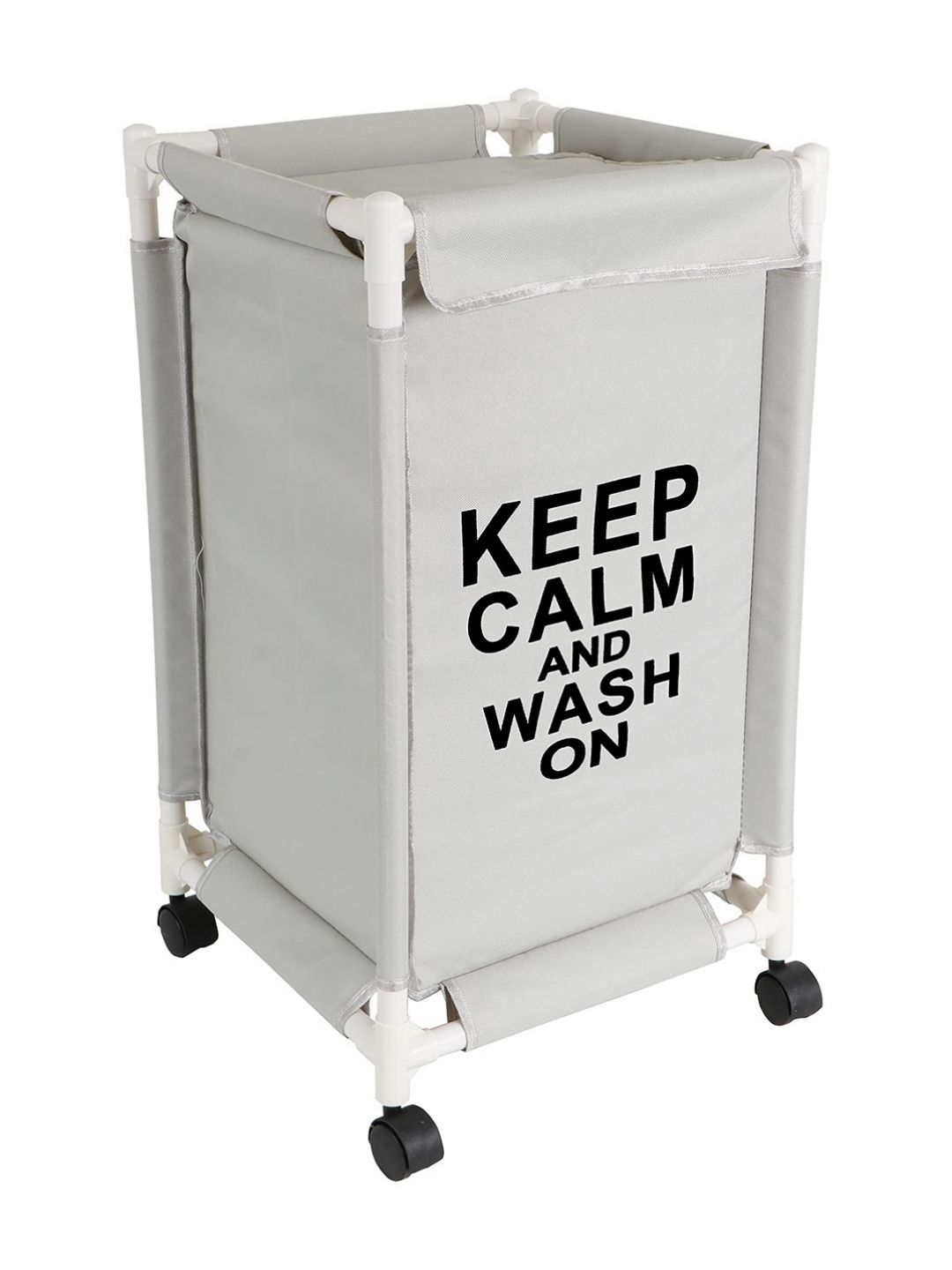 HOKIPO Grey & Black Printed Laundry Basket With Wheels-picture-42