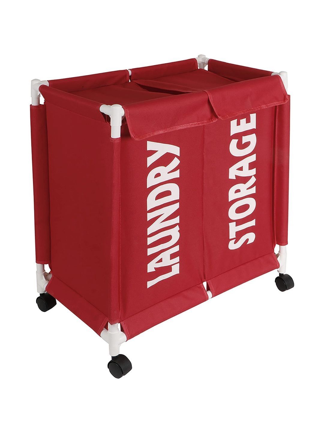 HOKIPO Red & White Printed Laundry Basket With Wheels-picture-24