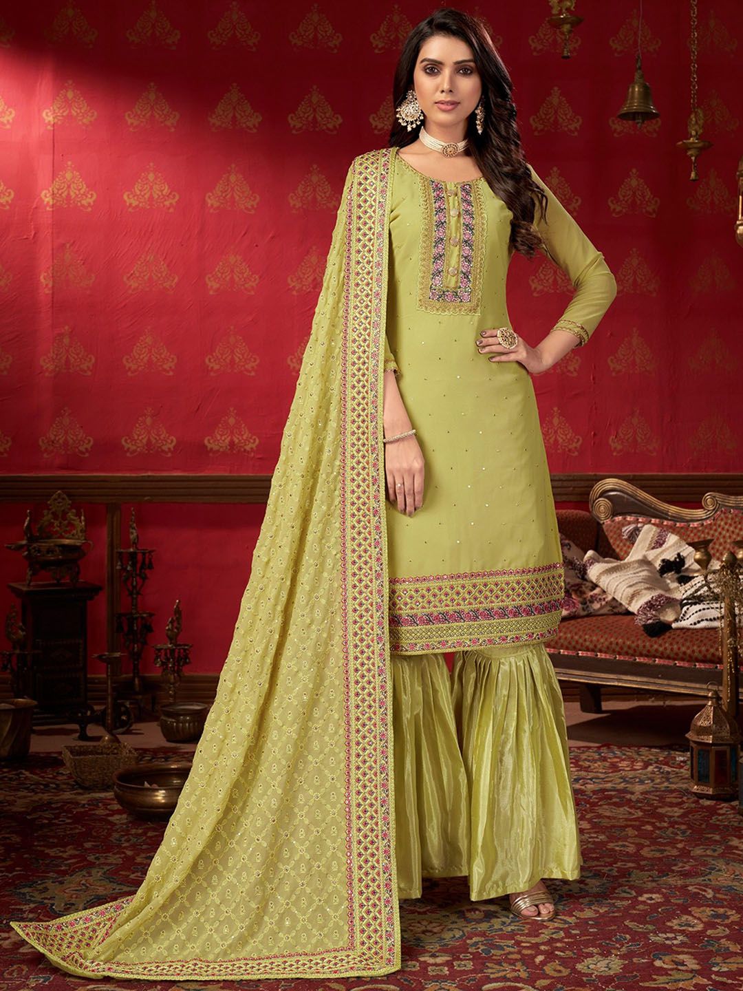 VARNI FABRICS Embellished Silk Georgette Semi-Stitched Dress Material-image-40