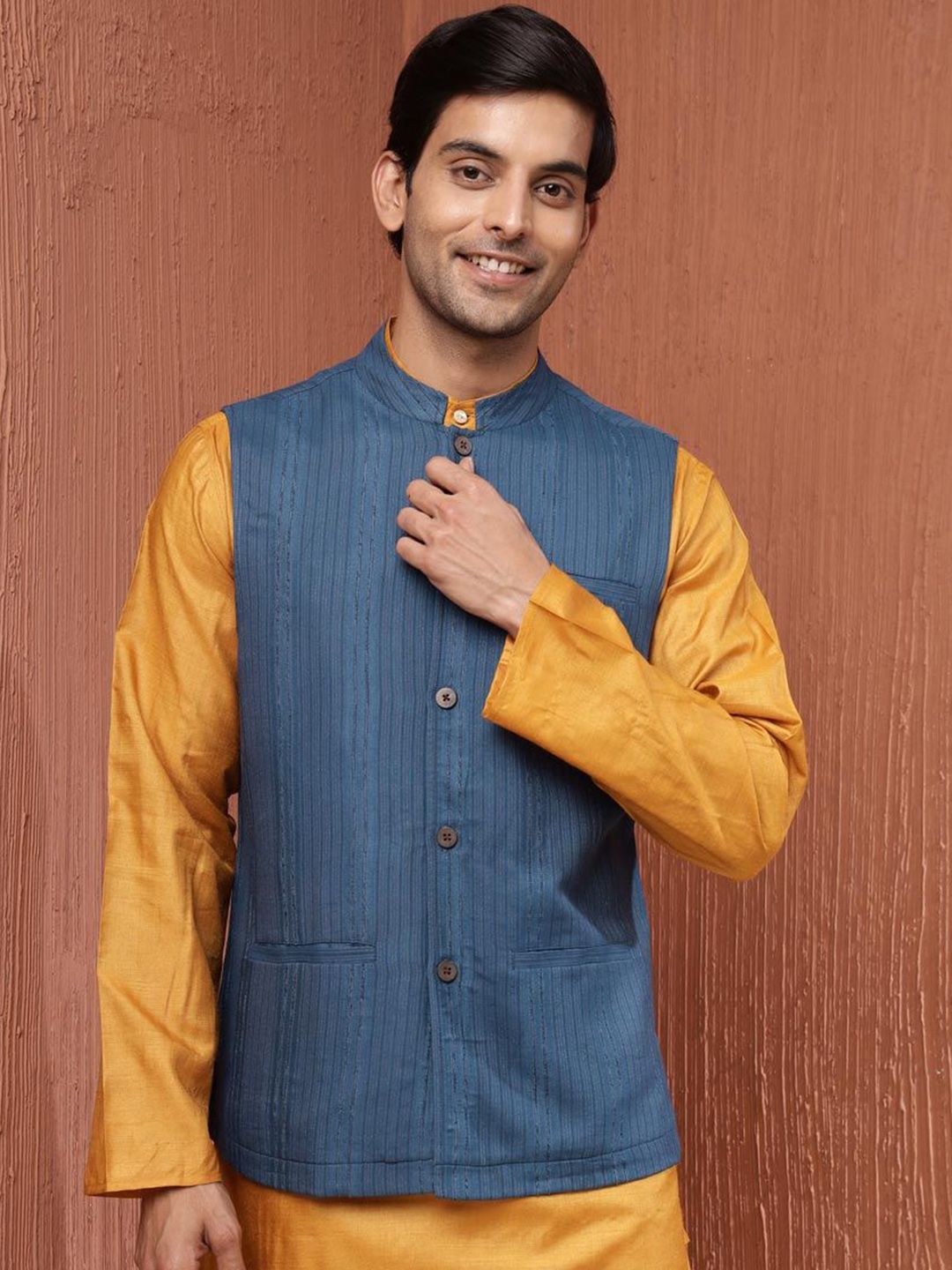 Fabindia Striped Woven Nehru Jacket-picture-18