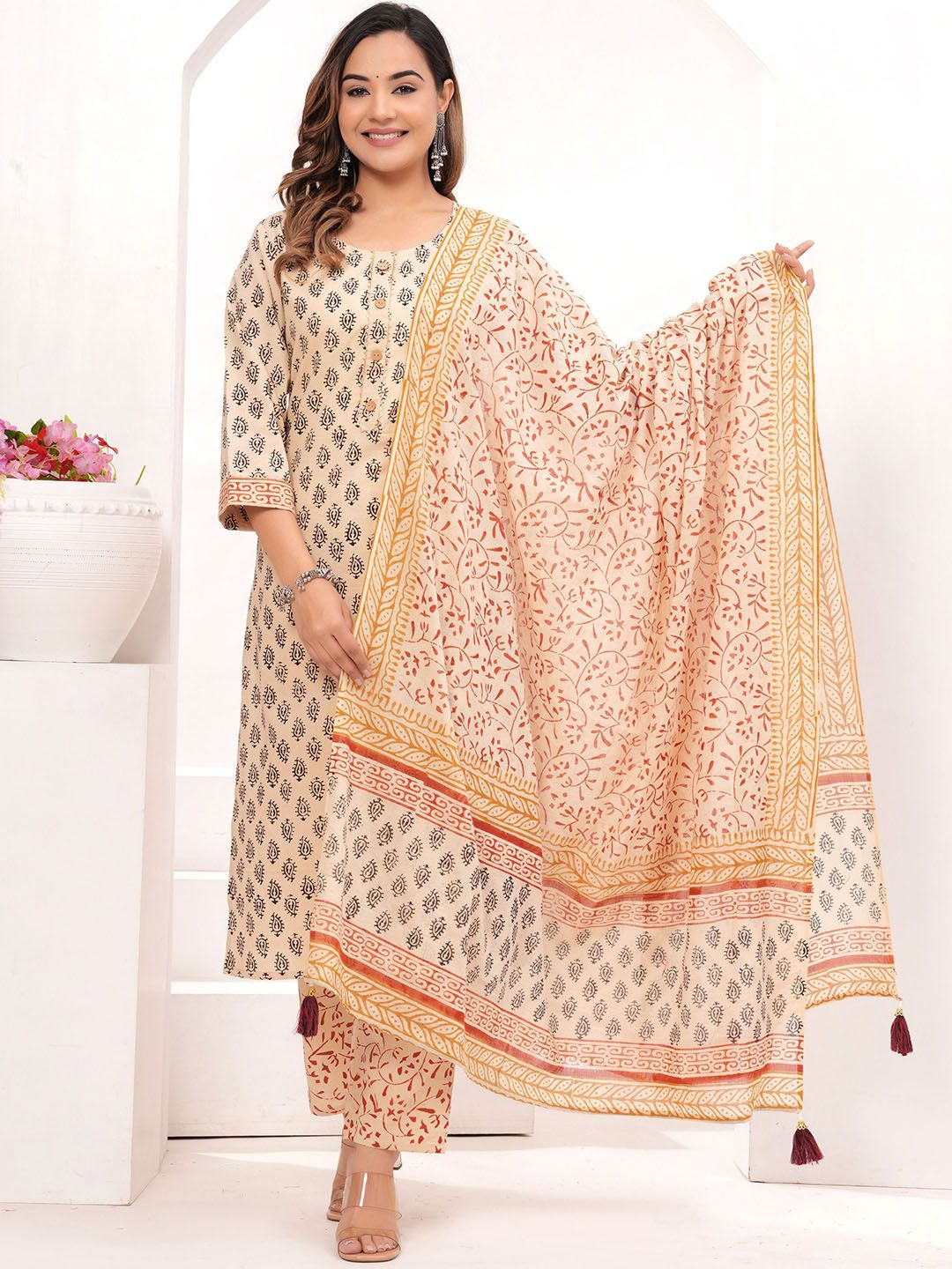 VASUPRADA Women Printed Regular Kurta with Trousers & With Dupatta