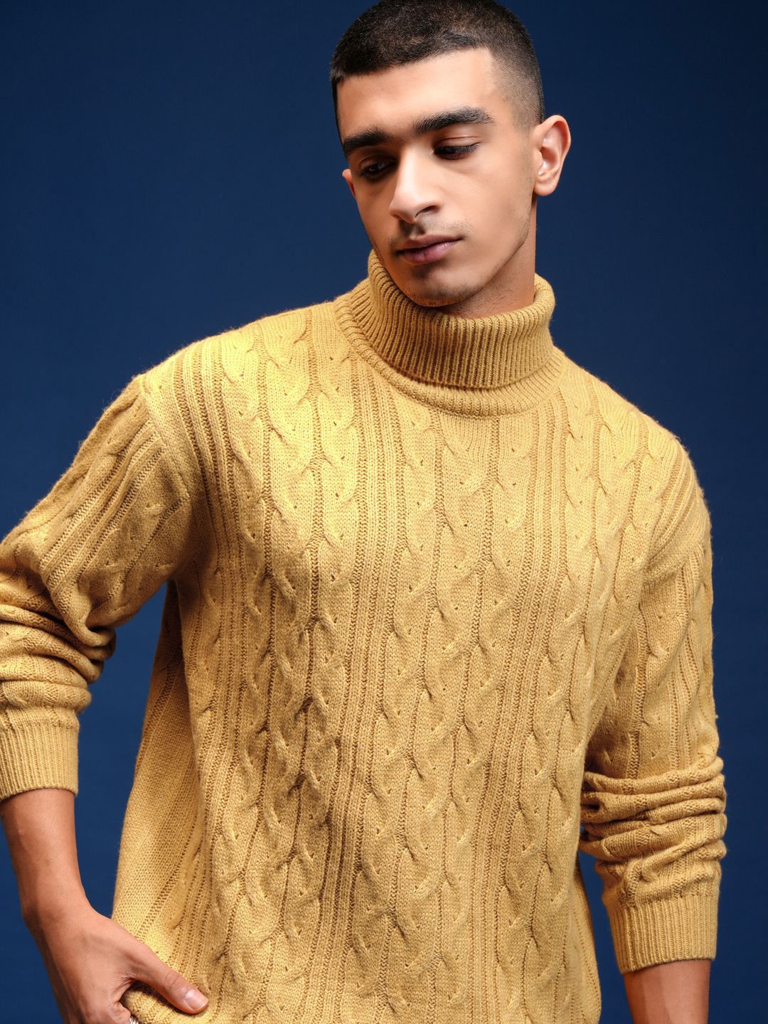HIGHLANDER Men Turtle Neck Cable Knit Pullover Sweater-picture-30