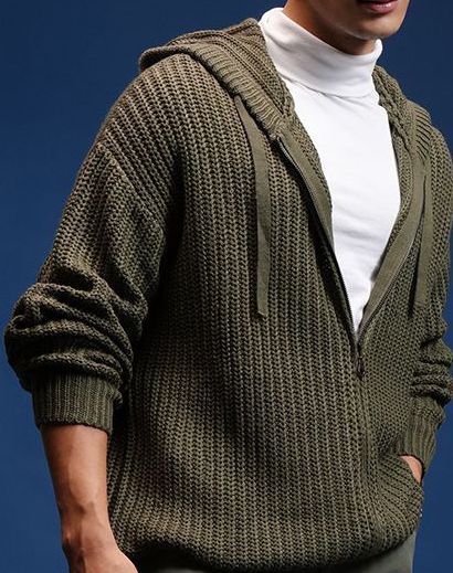Buy HIGHLANDER Men Cable Knit Hooded Cardigan With Zip Detailed ...