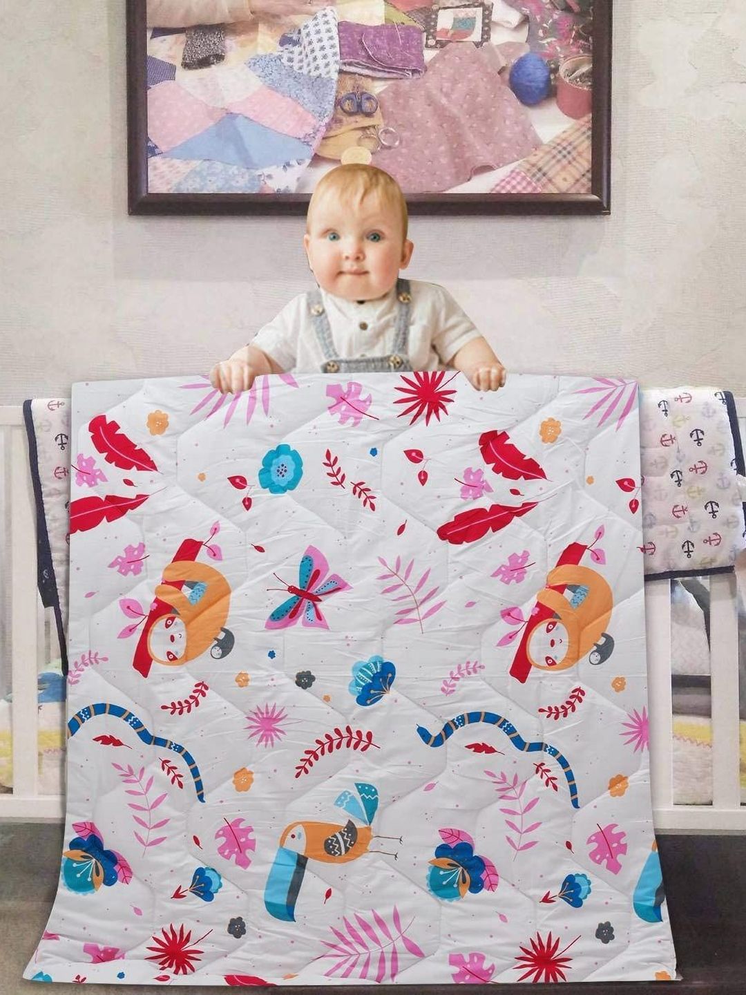 Aura Pink & White Cartoon Characters Mild Winter 150 GSM Single Bed Comforter-picture-42