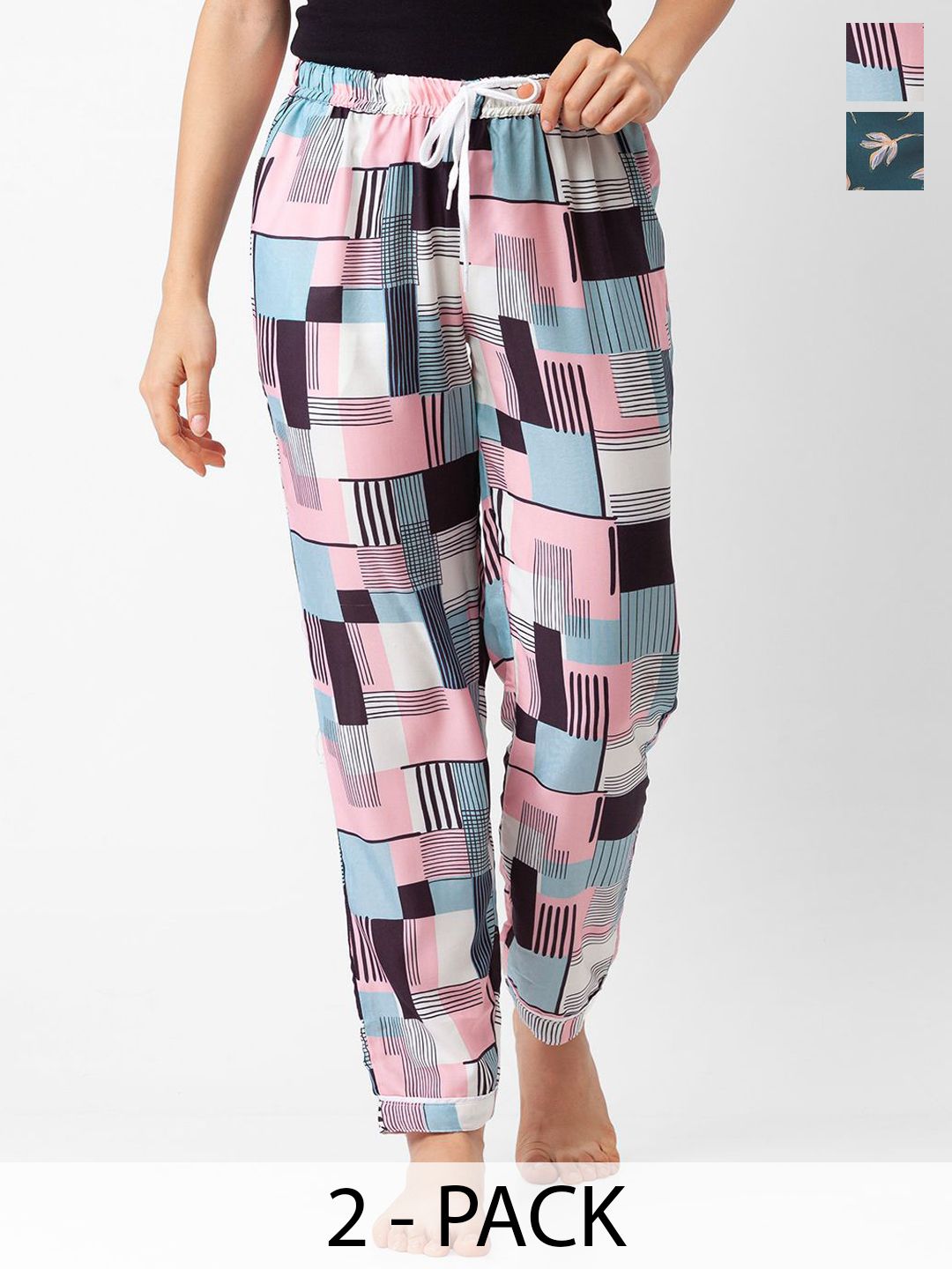 FashionRack Women Pack Of 2 Printed Mid- Rise Lounge Pants-picture-30