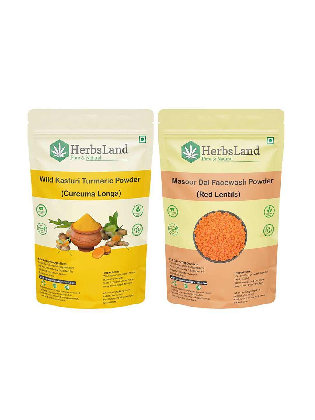 HerbsLand Set Of 2 Turmeric & Masoor Dal Face Pack Powder- 100 g Each-image-49